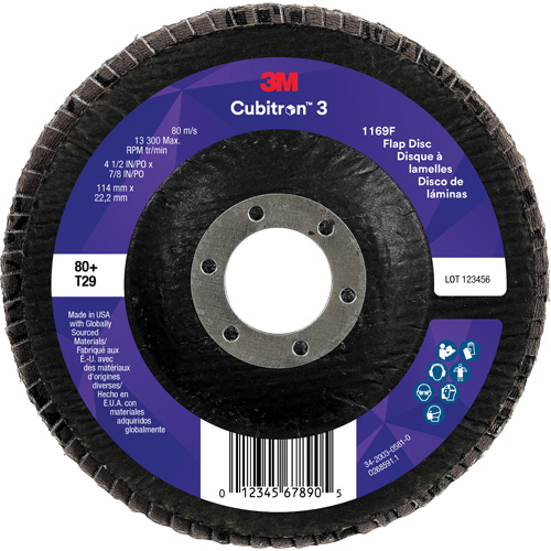 Disque &agrave; lamelles conique 1169F Cubitron 3, 4-1/2" x 7/8", Type T29, Grain 80+, C&eacute;ramique Distribution Jean Lapalme