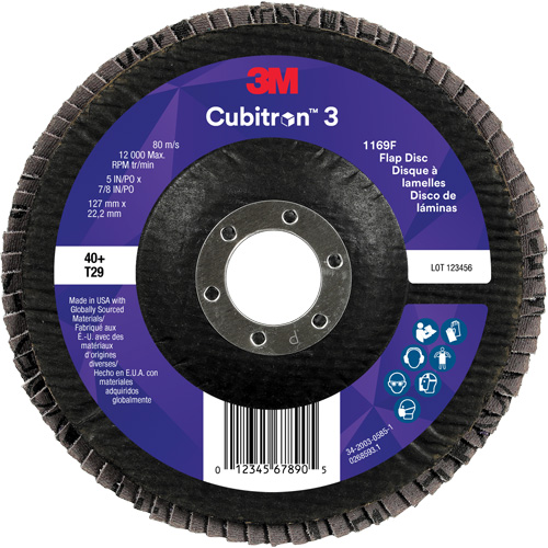 Cubitron 3 Conical  Flap Disc 1169F, 5" x 7/8", Type T29, 40+ Grit, Ceramic Distribution Jean Lapalme