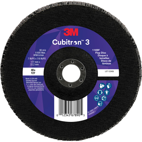 Cubitron 3 Flat Flap Disc 1169F, 7" x 7/8", Type T27, 40+ Grit, Ceramic Distribution Jean Lapalme