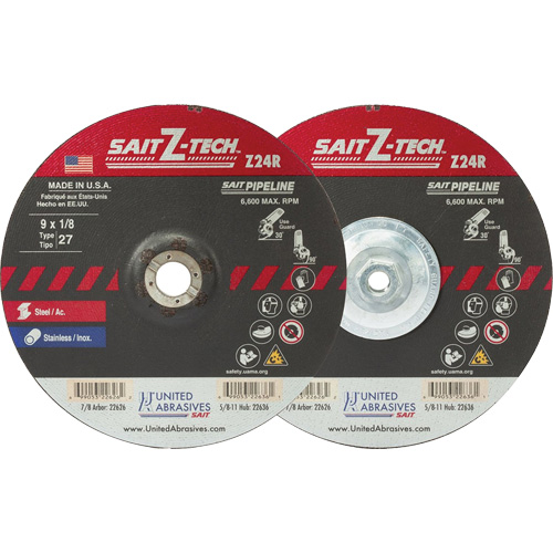 Sait Z-Tech Pipeline High Performance Wheel, 6" x 1/8", 5/8"-11 Arbor, Zirconium, Type 27 Distribution Jean Lapalme