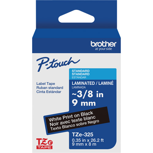 P-touch&reg; Labeling Systems, 9 mm x 314.96" or 8 m, White on Black Distribution Jean Lapalme