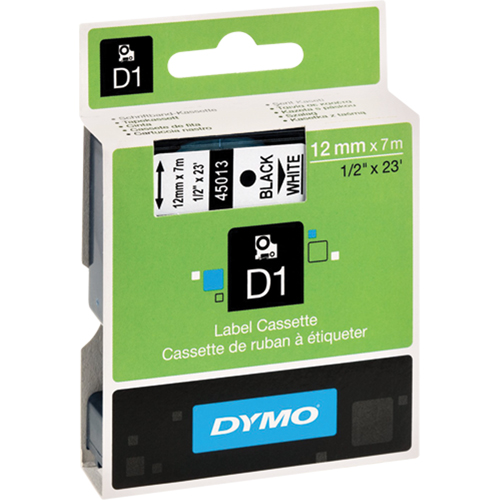 D1 Label Cassette, 12 mm x 23', Black on White Distribution Jean Lapalme