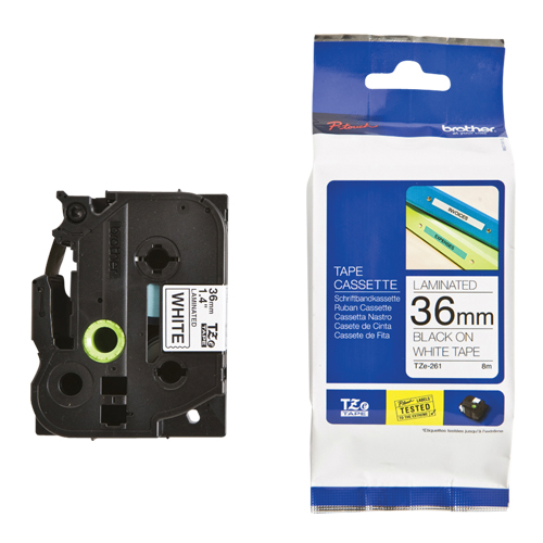 Tape Cartridge for P-touch&reg; Labeling System, 36 mm x 26-1/4', Black on White Distribution Jean Lapalme
