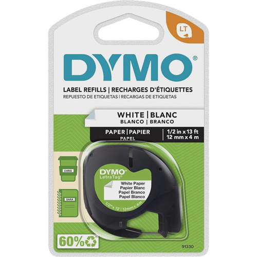 &eacute;tiquettes pour &eacute;tiqueteuse LetraTag Plus LT-100H, 12 mm x 13', Noir sur blanc Distribution Jean Lapalme