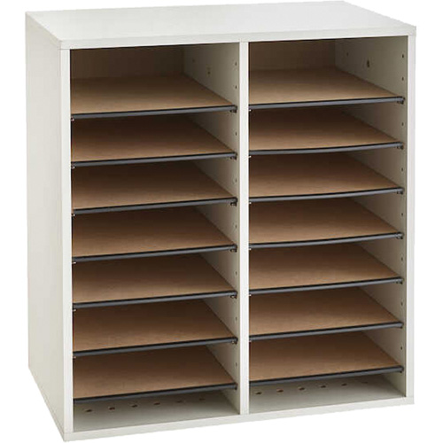 Casier &agrave; compartiments r&eacute;glable pour documentation, Stationnaire, 16 fentes, Bois, 19-1/2" la x 11-3/4" p x 21" h Distribution Jean Lapalme