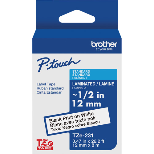 Cartouches de ruban Tze, 12 mm x 26-1/4', Noir sur blanc Distribution Jean Lapalme