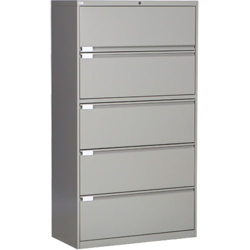 Lateral Filing Cabinet, Steel, 5 Drawers, 36" W x 18" D x 65-1/2" H, Grey Distribution Jean Lapalme