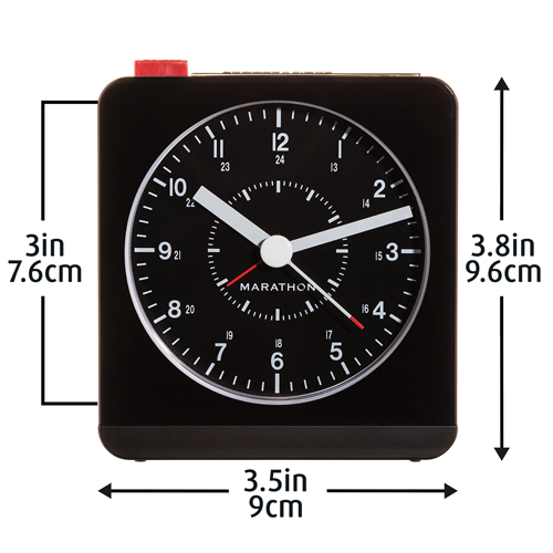 R&eacute;veille-matin de bureau, Analogique, &agrave; piles, 3,5" la x 1,5" p x 3,75" h, Noir Distribution Jean Lapalme
