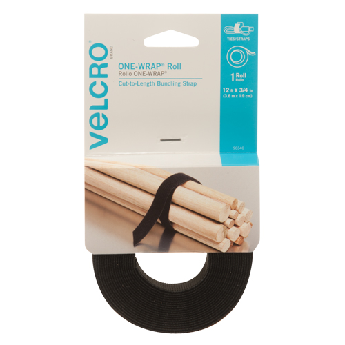 One-Wrap&reg; Fastener Tape, Hook & Loop, 12' x 3/4", Self-Grip, Black Distribution Jean Lapalme