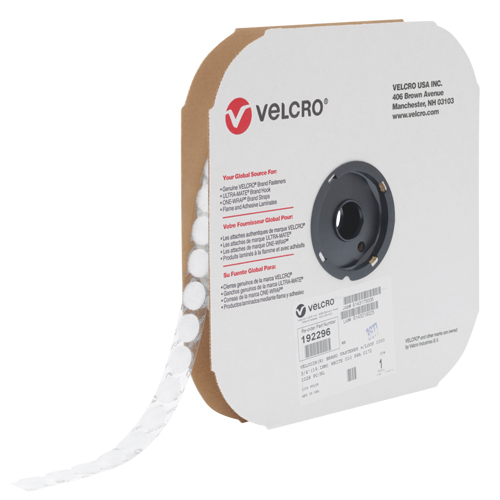 Velcoin&reg; Fastener, Loop, 3/4" Dia., Adhesive, White Distribution Jean Lapalme