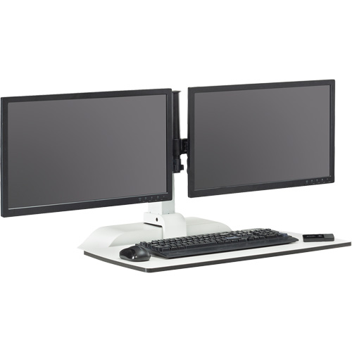 Bureau &eacute;lectrique assis/debout Soar avec bras d&eacute;cran double, Mod&egrave;le de bureau, 37-1/4" h x 27-3/4" la x 22" p, Blanc Distribution Jean Lapalme