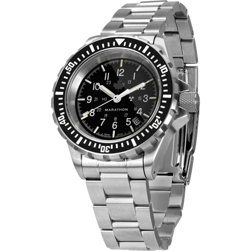 Grande montre automatique de plong&eacute;e avec feuille d'&eacute;rable gris et bracelet en acier inoxydable, Num&eacute;rique, &agrave; piles, 41 mm, Argent Distribution Jean Lapalme
