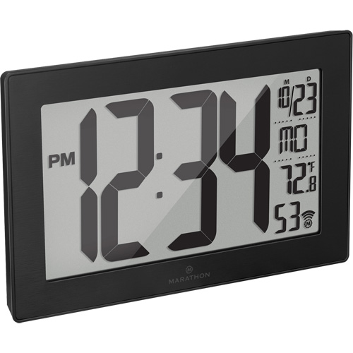 Self-Setting & Self-Adjusting Wall Clock with Stand, Digital, Battery Operated, Black Distribution Jean Lapalme