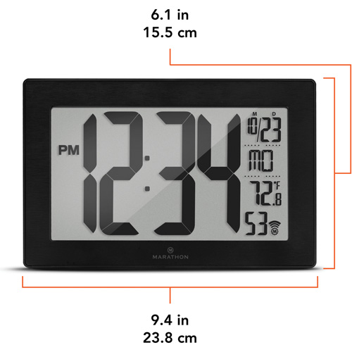 Self-Setting & Self-Adjusting Wall Clock with Stand, Digital, Battery Operated, Black Distribution Jean Lapalme