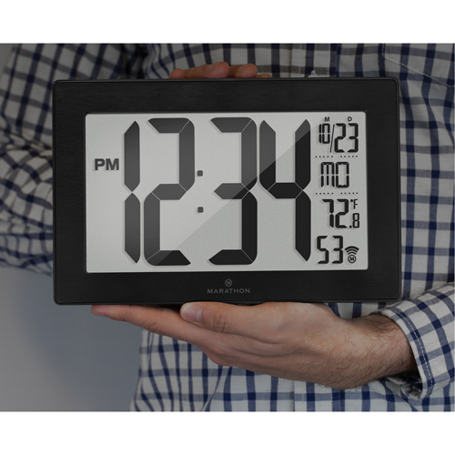 Self-Setting & Self-Adjusting Wall Clock with Stand, Digital, Battery Operated, Black Distribution Jean Lapalme