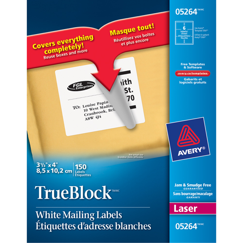 &eacute;tiquettes d'exp&eacute;dition au laser TrueBlock, 3-1/3" la x 4" la x Blanc Distribution Jean Lapalme