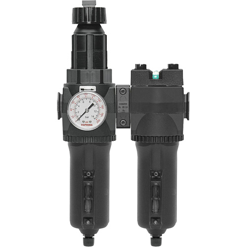 Filtre/r&eacute;gulateur + filtre coalescent drain manuel avec bol en m&eacute;tal Modulair 400, 1/4" NPT, 200 psi, Capacit&eacute; de 9,1 oz liq. Distribution Jean Lapalme