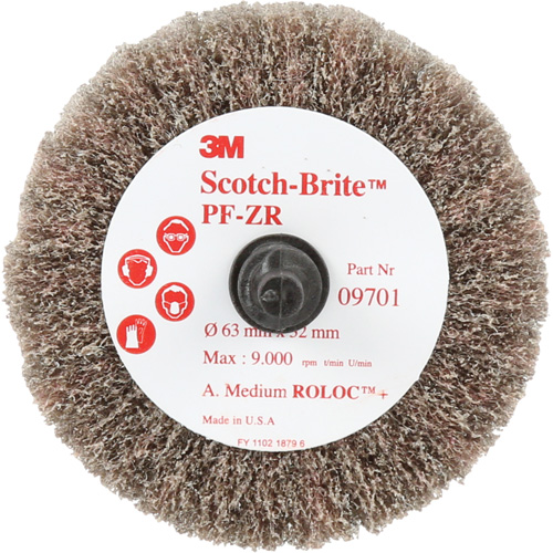 Brosse &agrave; lamelles pour labrasion et le polissage PF-ZR Roloc Scotch-Brite, Oxyde d'aluminium, Grain Moyen, 2-1/2" x 1-1/4" Distribution Jean Lapalme