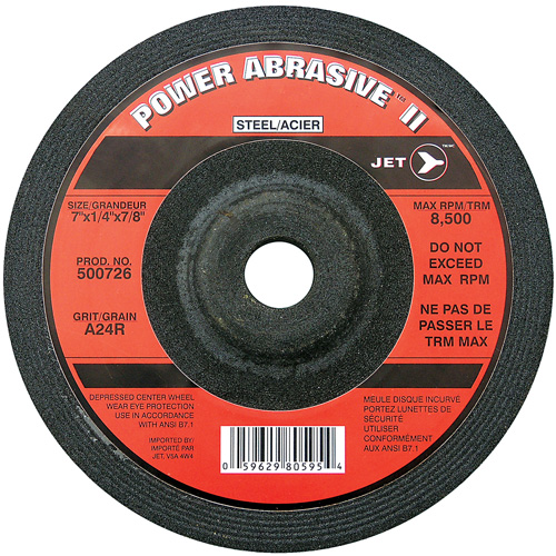 A24R POWER ABRASIVE Grinding Wheel, 7" x 1/4", 7/8" Arbor, Type T27 Distribution Jean Lapalme