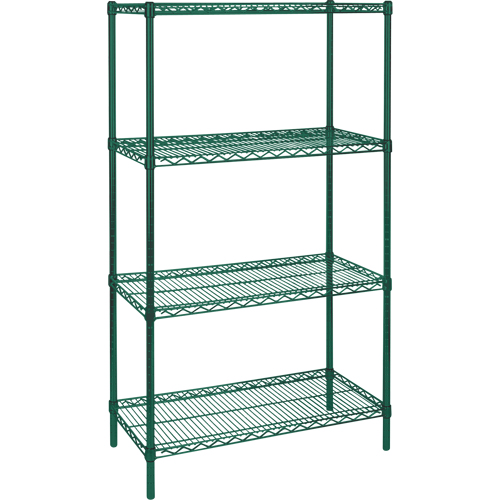 &eacute;tag&egrave;res robustes en treillis m&eacute;tallique au fini &eacute;poxy vert, 4 Tablettes, 36" la x 63" h x 24" p Distribution Jean Lapalme