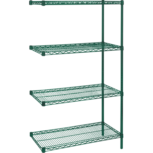 &eacute;tag&egrave;res robustes en treillis m&eacute;tallique au fini &eacute;poxy vert, Ensemble de Ajout, 4 Tablettes, 48" la x 63" h x 24" p Distribution Jean Lapalme