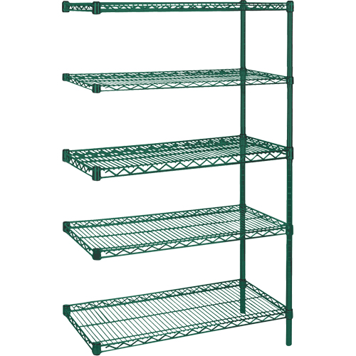 &eacute;tag&egrave;res robustes en treillis m&eacute;tallique au fini &eacute;poxy vert, Ensemble de Ajout, 5 Tablettes, 30" la x 74" h x 14" p Distribution Jean Lapalme