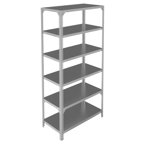 Shelving Unit, Galvanized Steel, Slotted Angle, 400 lbs. Capacity, 36" W x 72" H x 18" D Distribution Jean Lapalme