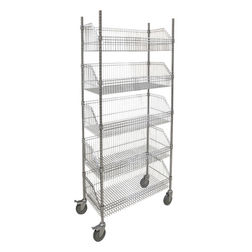 Chariot &agrave; tablette avec panier en treillis, Tiers 5, 48" la x 80" h x 24" p Distribution Jean Lapalme