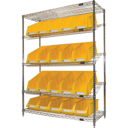 &eacute;tag&egrave;re en treillis m&eacute;tallique &agrave; tablettes inclin&eacute;es avec bacs, Tiers 5, 48" la x 63" h x 18" p Distribution Jean Lapalme