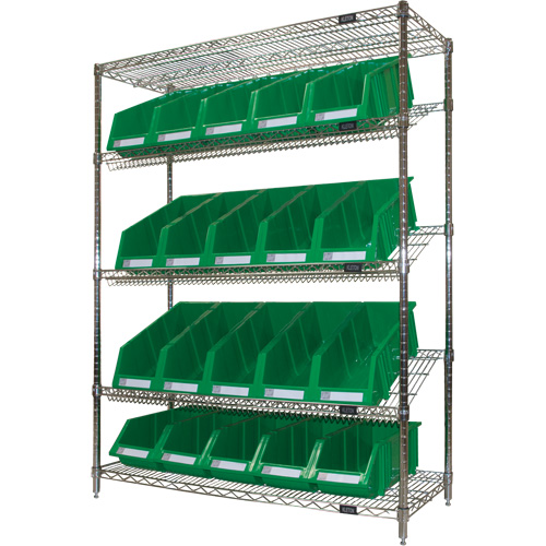 Slanted Wire Shelf with Bins, 5 Tiers, 48" W x 63" H x 18" D Distribution Jean Lapalme