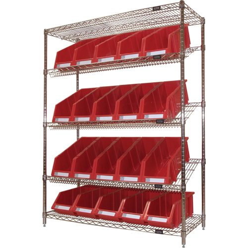 &eacute;tag&egrave;re en treillis m&eacute;tallique &agrave; tablettes inclin&eacute;es avec bacs, Tiers 5, 48" la x 63" h x 18" p Distribution Jean Lapalme