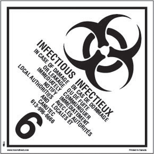 &eacute;tiquettes d'exp&eacute;dition TMD, Classe 6,2, Substances infectieuses, Papier Distribution Jean Lapalme