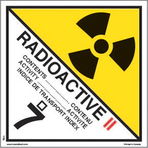 &eacute;tiquettes d'exp&eacute;dition TMD, Classe 7, Radioactif II, Vinyle Distribution Jean Lapalme