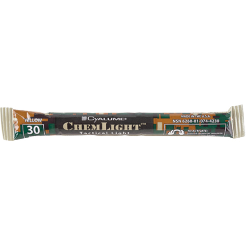B&acirc;tons de s&eacute;curit&eacute; luminescents Cyalume 6", Jaune, Dur&eacute;e 30 min Distribution Jean Lapalme