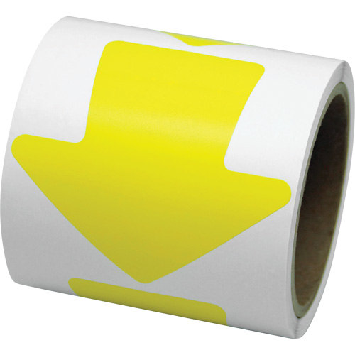 D&eacute;calcomanie en couleur pour le marquage des planchers, Fl&egrave;che, 4" lo x 4" la, Jaune, Vinyle Distribution Jean Lapalme