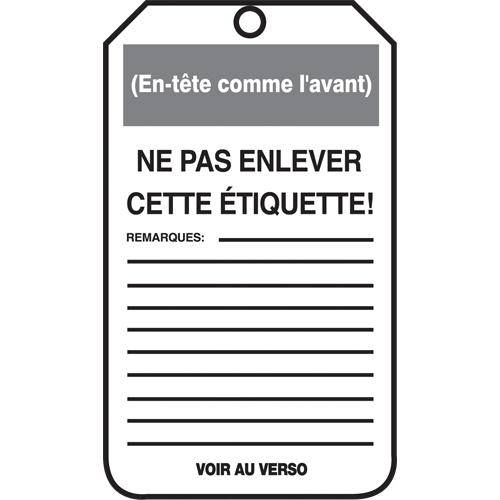 Lockout Tags, Cardstock, 3-1/8" W x 5-7/8" H, French Distribution Jean Lapalme