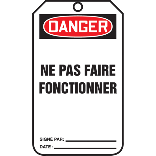 Lockout Tags, Cardstock, 3-1/8" W x 5-7/8" H, French Distribution Jean Lapalme