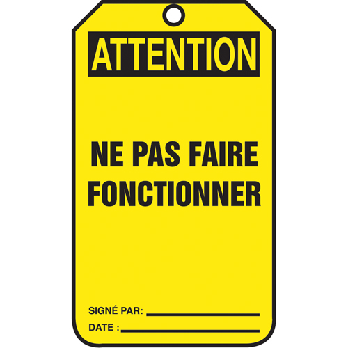 Lockout Tags, Cardstock, 3-1/8" W x 5-7/8" H, French Distribution Jean Lapalme