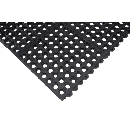 Anti-Fatigue Link Matting, Honeycomb, 3' x 3' x 1/2", Black, Natural Rubber Distribution Jean Lapalme