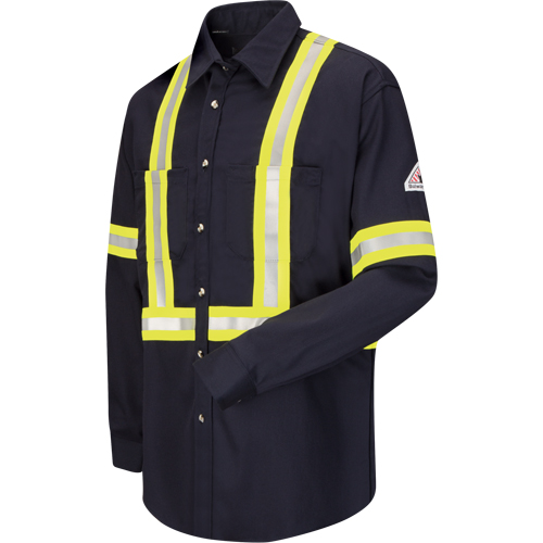 Chemise de travail avec bordure r&eacute;fl&eacute;chissante, Coton/nylon, Petit, Bleu marin Distribution Jean Lapalme