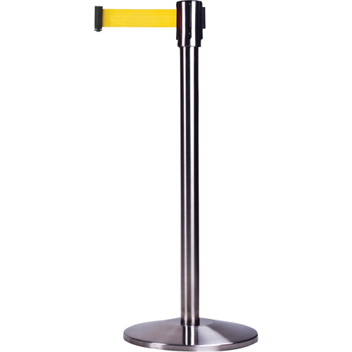 Barri&egrave;res sur pieds pour le contr&ocirc;le des foules, Acier, 35" h, Ruban Jaune, Longueur du ruban 12' Distribution Jean Lapalme