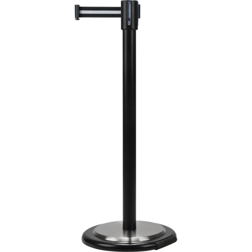 Barri&egrave;res sur pieds pour le contr&ocirc;le des foules, Acier, 35" h, Ruban Noir/Blanc, Longueur du ruban 7' Distribution Jean Lapalme