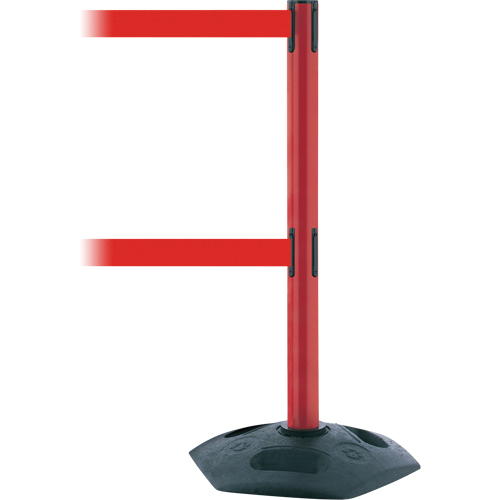 Poteau robuste &agrave; ligne double, Plastique, 38" h, Ruban Rouge, Longueur du ruban 13' Distribution Jean Lapalme