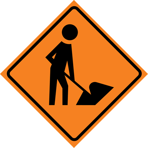 Men at Work Roll-Up Traffic Sign, 29-1/2" x 29-1/2", Vinyl, Pictogram Distribution Jean Lapalme