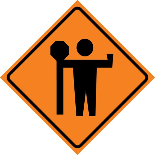 Flagman Roll-Up Sign Traffic Sign, 36" x 36", Vinyl, Pictogram Distribution Jean Lapalme