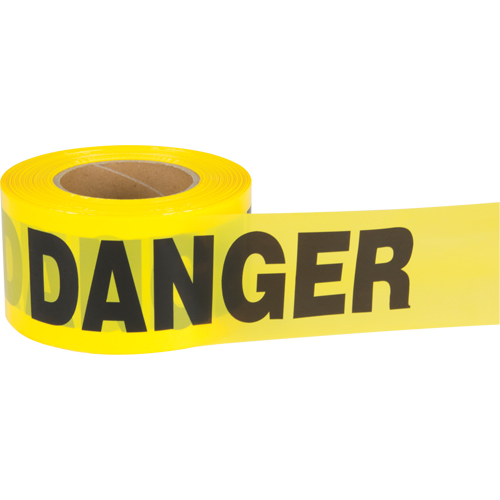 Ruban pour barricade Danger, Bilingue, 3" la x 1000' lo, 2,5 mils, Noir sur jaune Distribution Jean Lapalme