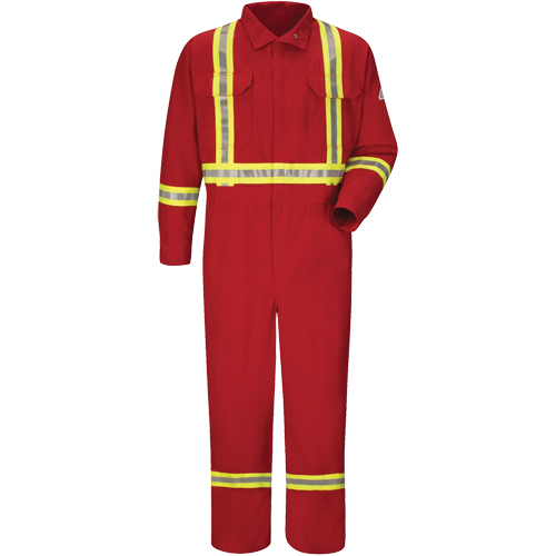 Flame-Resistant Deluxe Coveralls with Reflective Trim, Size 38, Red, 5.6 cal/cm² Distribution Jean Lapalme