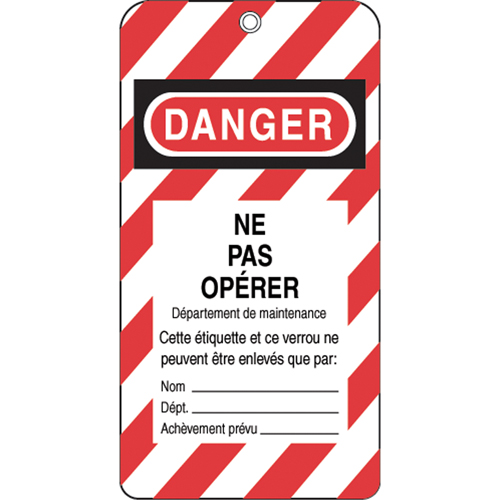 Lockout Tags, Plastic, 3" W x 5-3/4" H, French Distribution Jean Lapalme