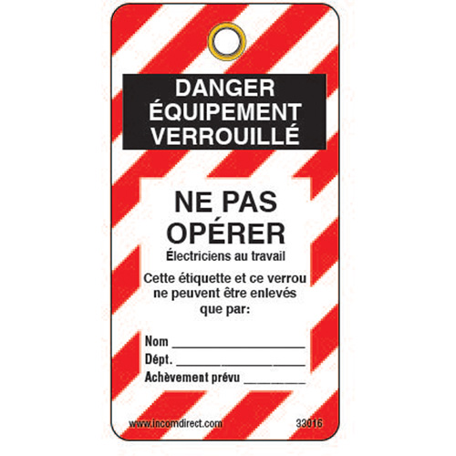 Lockout Tags, Plastic, 3" W x 5-3/4" H, French Distribution Jean Lapalme