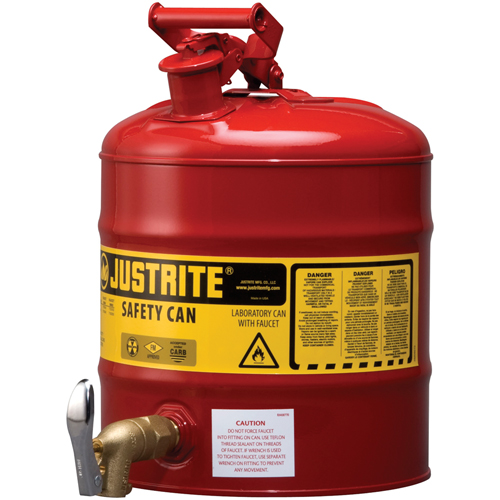 Laboratory Safety Can with Faucet, Type I, Steel, 5 US gal., Red, FM Approved Distribution Jean Lapalme